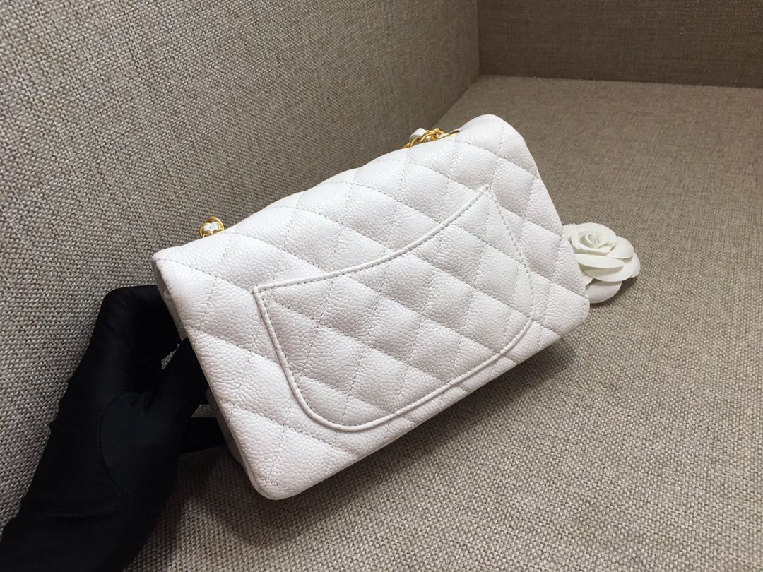 Small Classic Flap Caviar Bag A01116 White/Gold